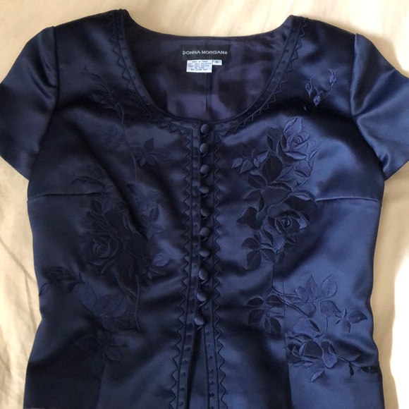 Donna Morgan Navy Blue Formal 2 Piece Skirt & Top Womens 6 Wedding Event - Picture 4 of 15